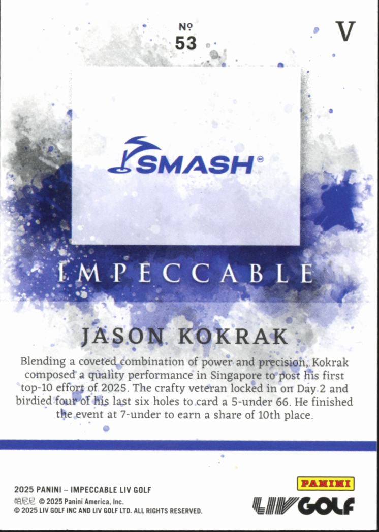 Jason Kokrak 2025 Panini Impeccable LIV Golf Red 48/54 Smash GC