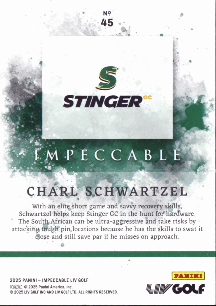 Charl Schwartzel 2025 Panini Impeccable LIV Golf Red 38/54 Stinger GC