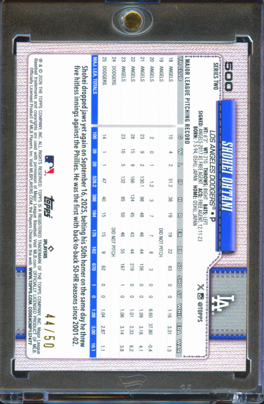 Shohei Ohtani 2001 Topps All Star Game GOLD 44/50 #500 Los Angeles Dodgers