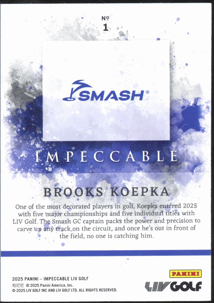 Brooks Koepka 2025 Panini Impeccable LIV Golf 38/99 Smash GC