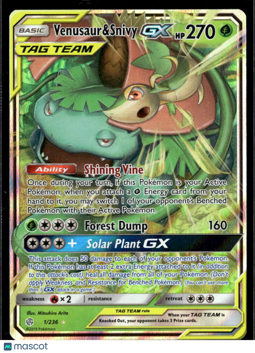 Venusaur & Snivy GX 2019 Cosmic Eclipse Holo Rare #1/236