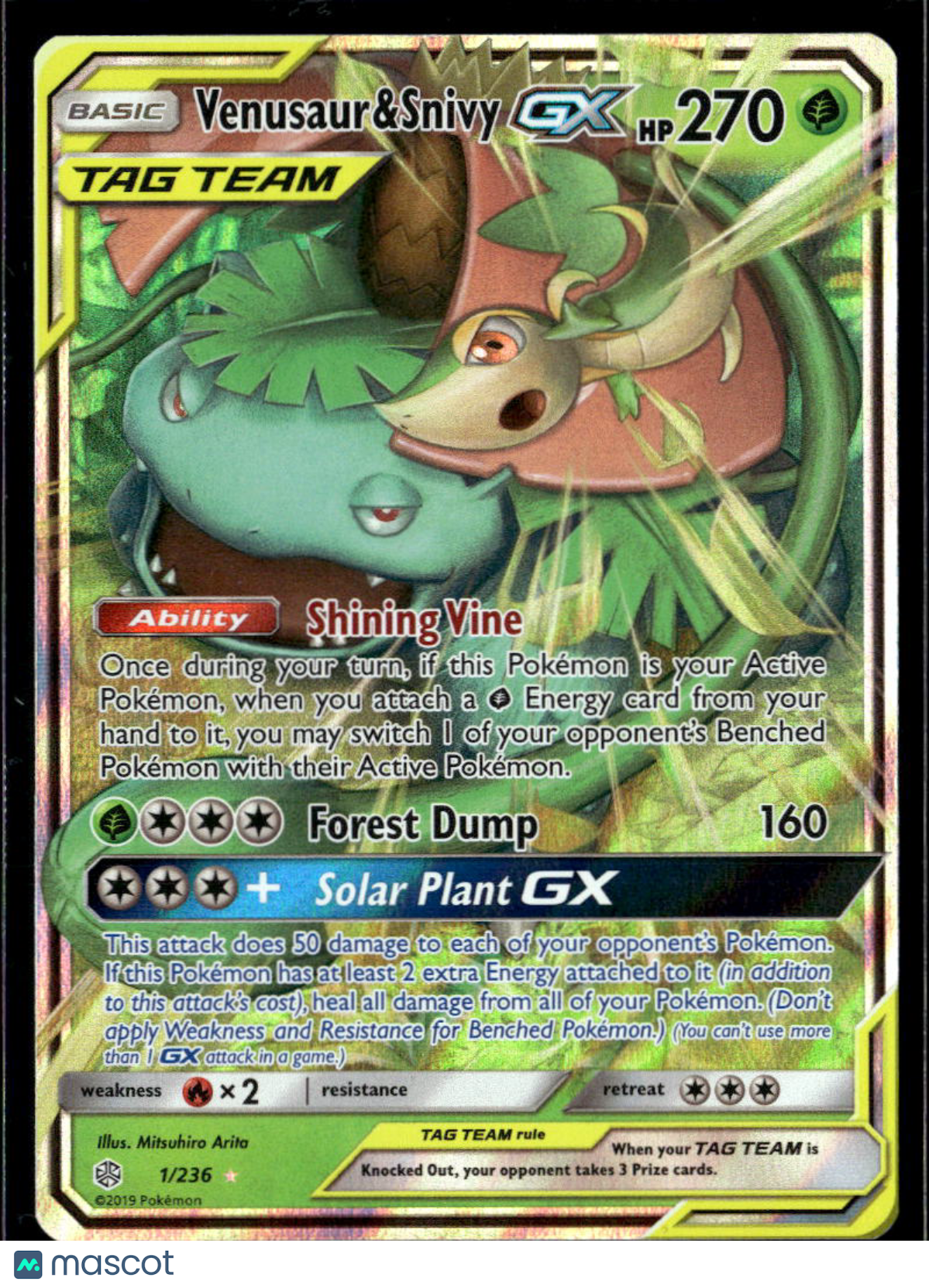 Venusaur & Snivy GX 2019 Cosmic Eclipse Holo Rare #1/236