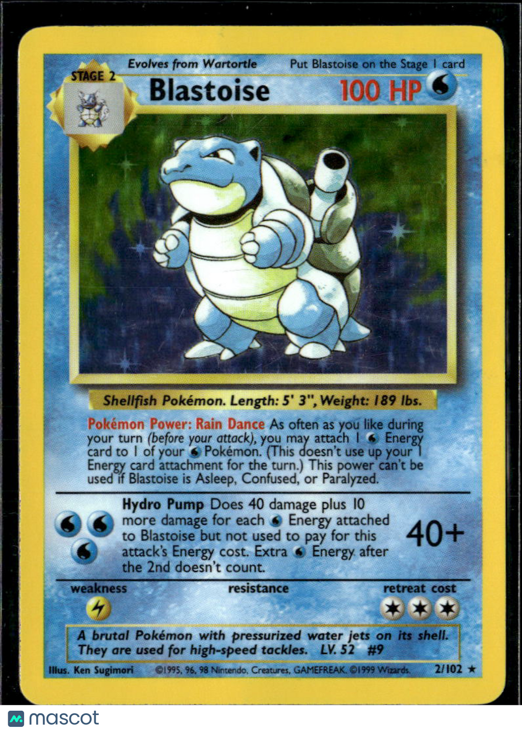 Blastoise 1999 Base Set Holo Rare #2/102