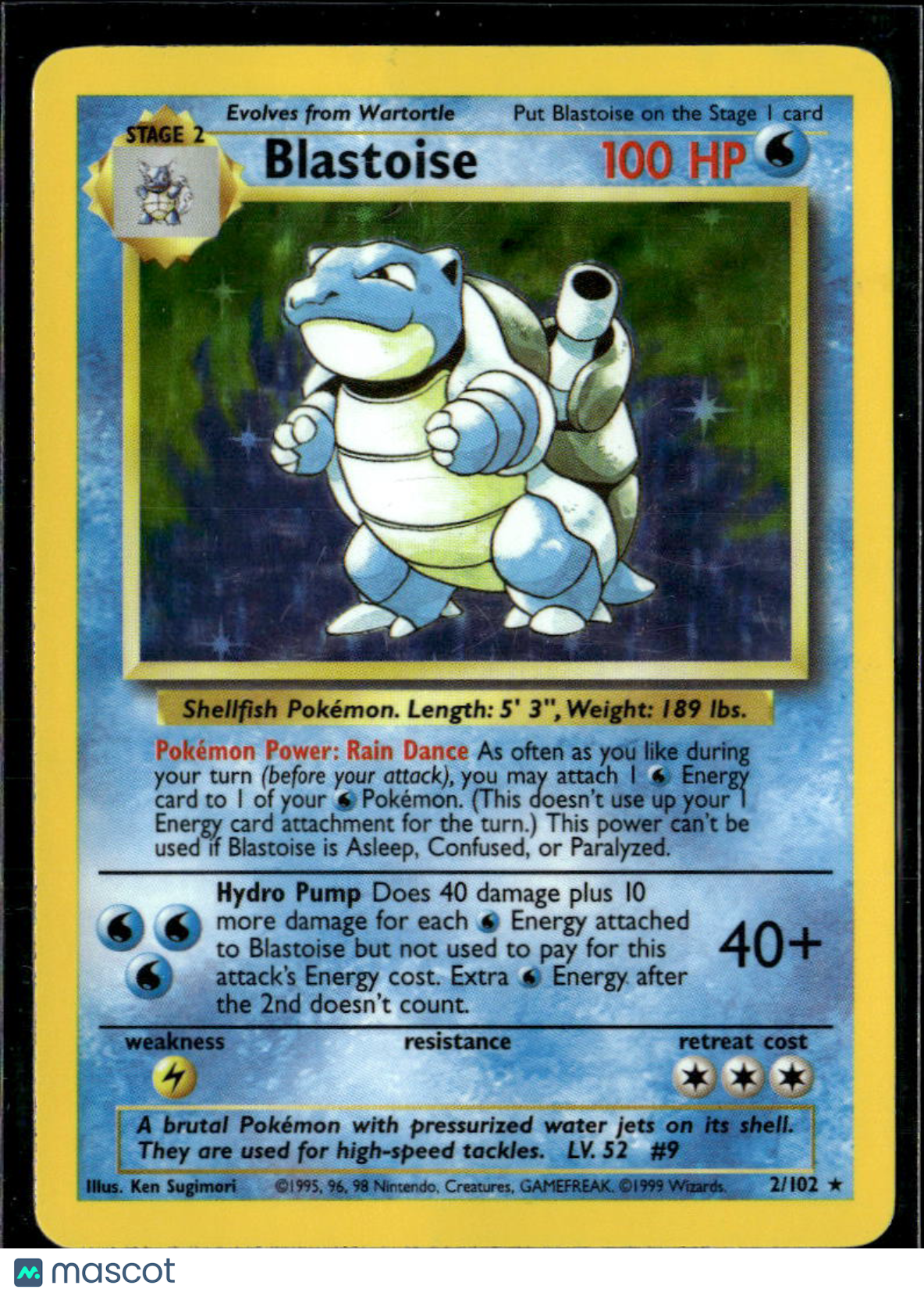 Blastoise 1999 Base Set Holo Rare #2/102