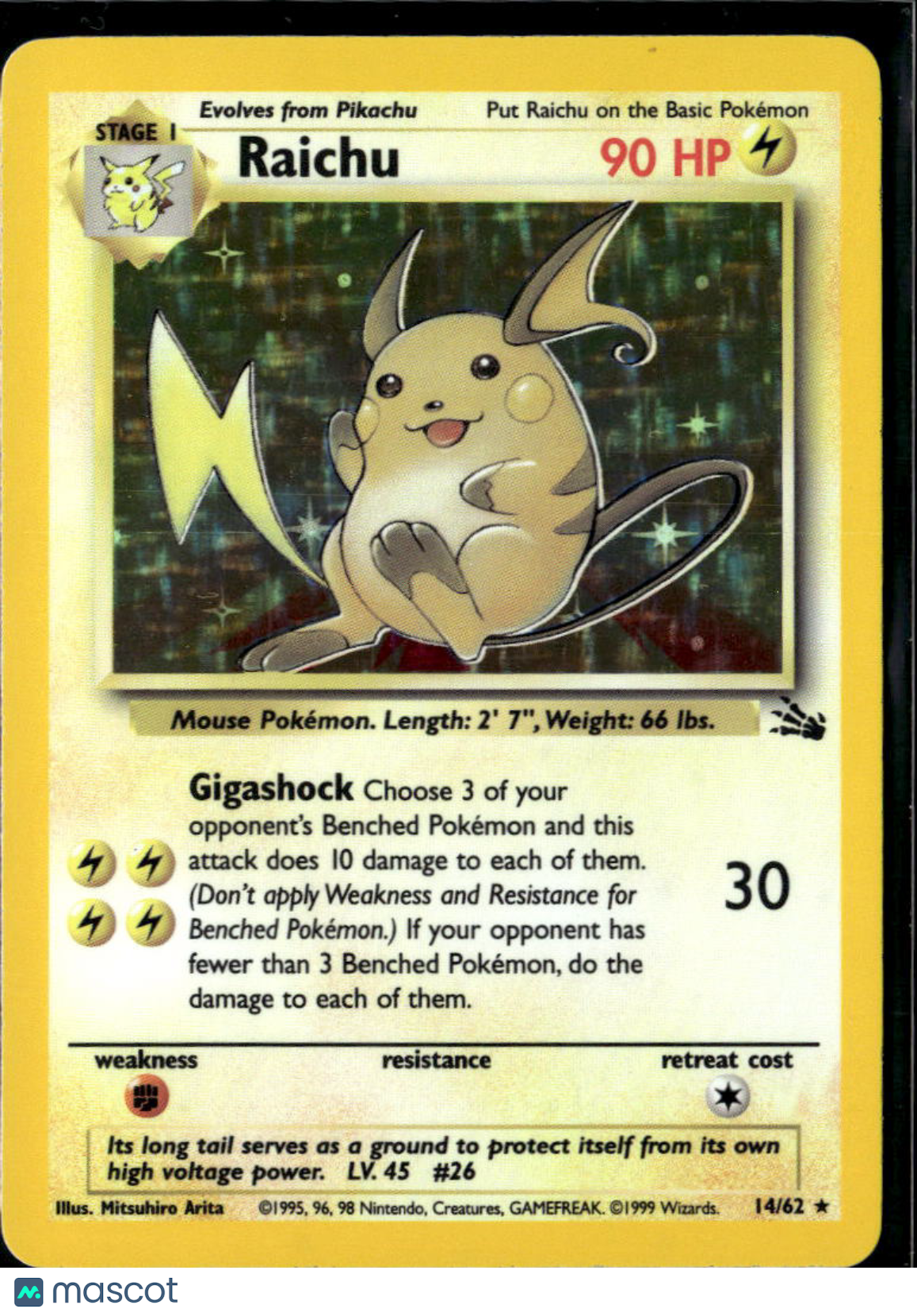 Raichu 1999 Fossil Holo Rare #14/62