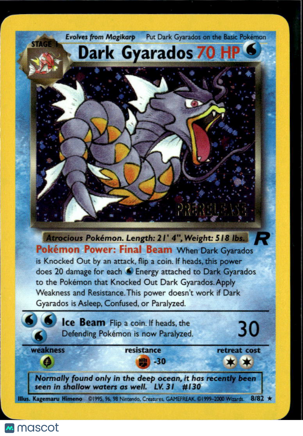 Dark Gyarados 2000 Team Rocket Prerelease stamp Rare #8/82