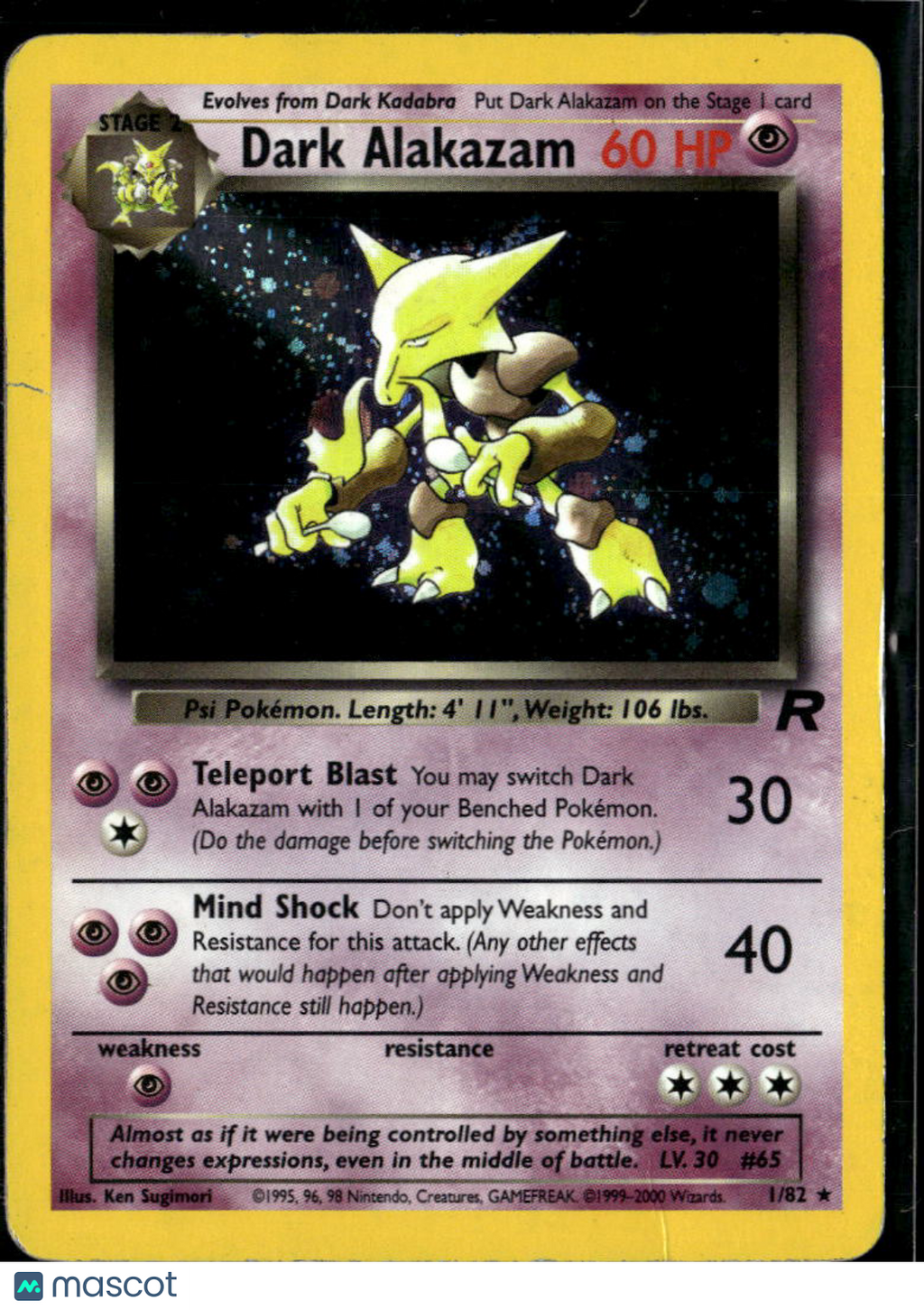 Dark Alakazam 2000 Team Rocket Holo Rare #1/82