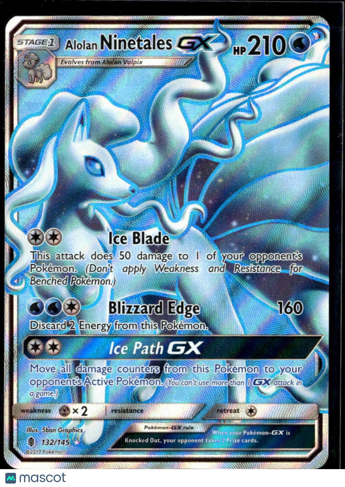 Alolan Ninetales GX 2017 Guardians Rising Holo Ultra Rare #132/145