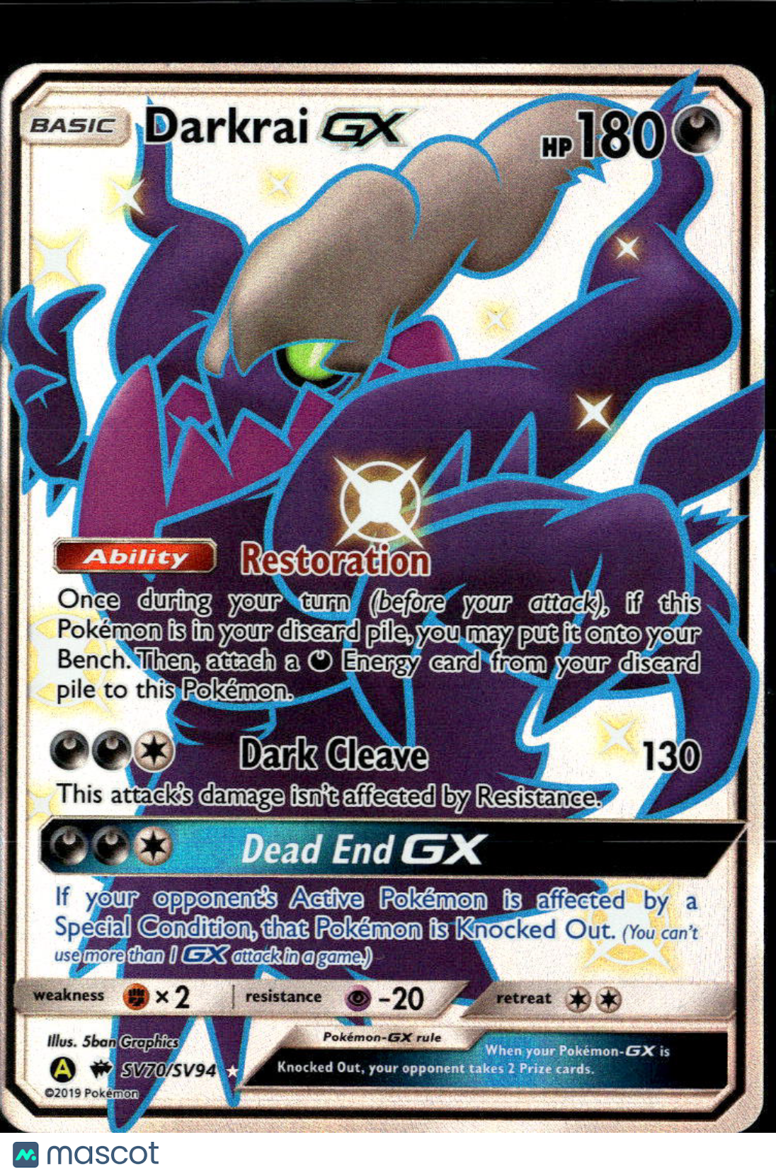Darkrai GX 2019 Hidden Fates Holo Rare FA SSR #SV70/SV94