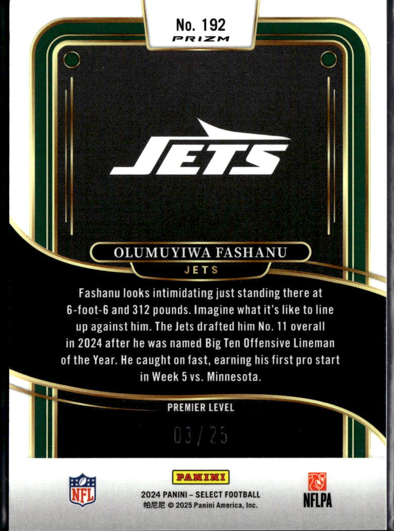 Olumuyiwa Fashanu 2024 Select Tie-Dye Prizm Rookie RC 3/25 New York Jets
