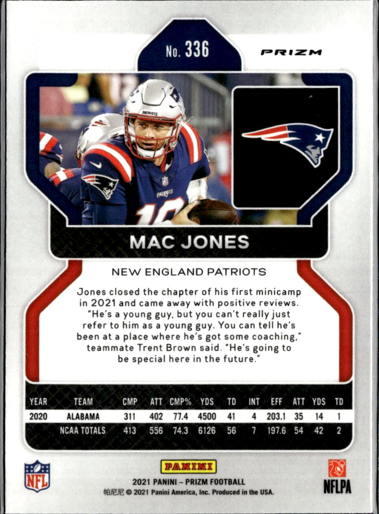 Mac Jones 2021 Prizm RC Orange Lazer Rookie #336 New England Patriots