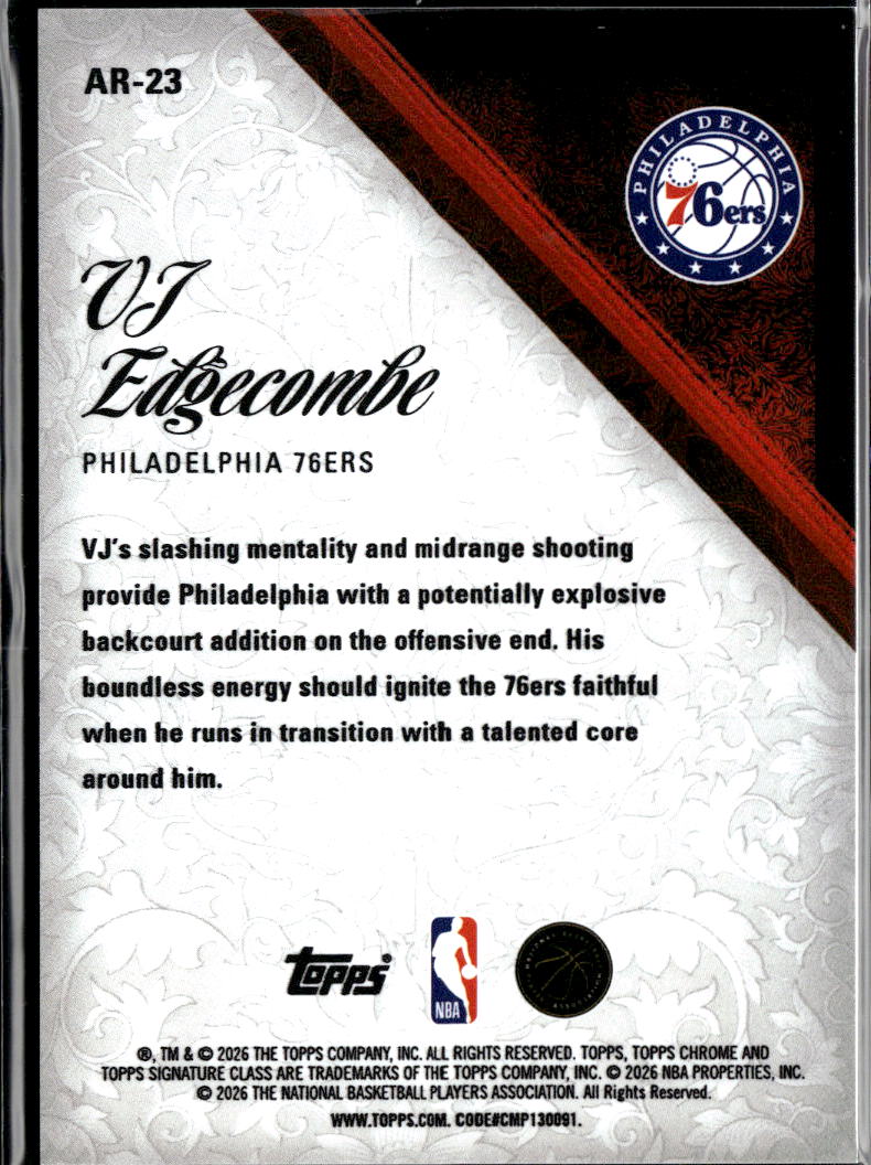 VJ Edgecombe 2026 Topps Signature Class Aristocrats Rookie RC CASE HIT 76ers