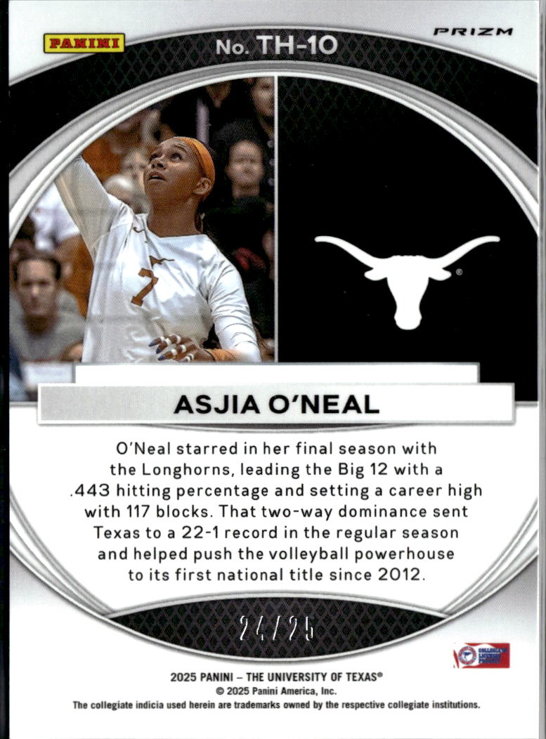 Asjia O'Neal 2025 Prizm Trophy Hunting GOLD Vinyl Prizm 24/25 Texas Longhorns