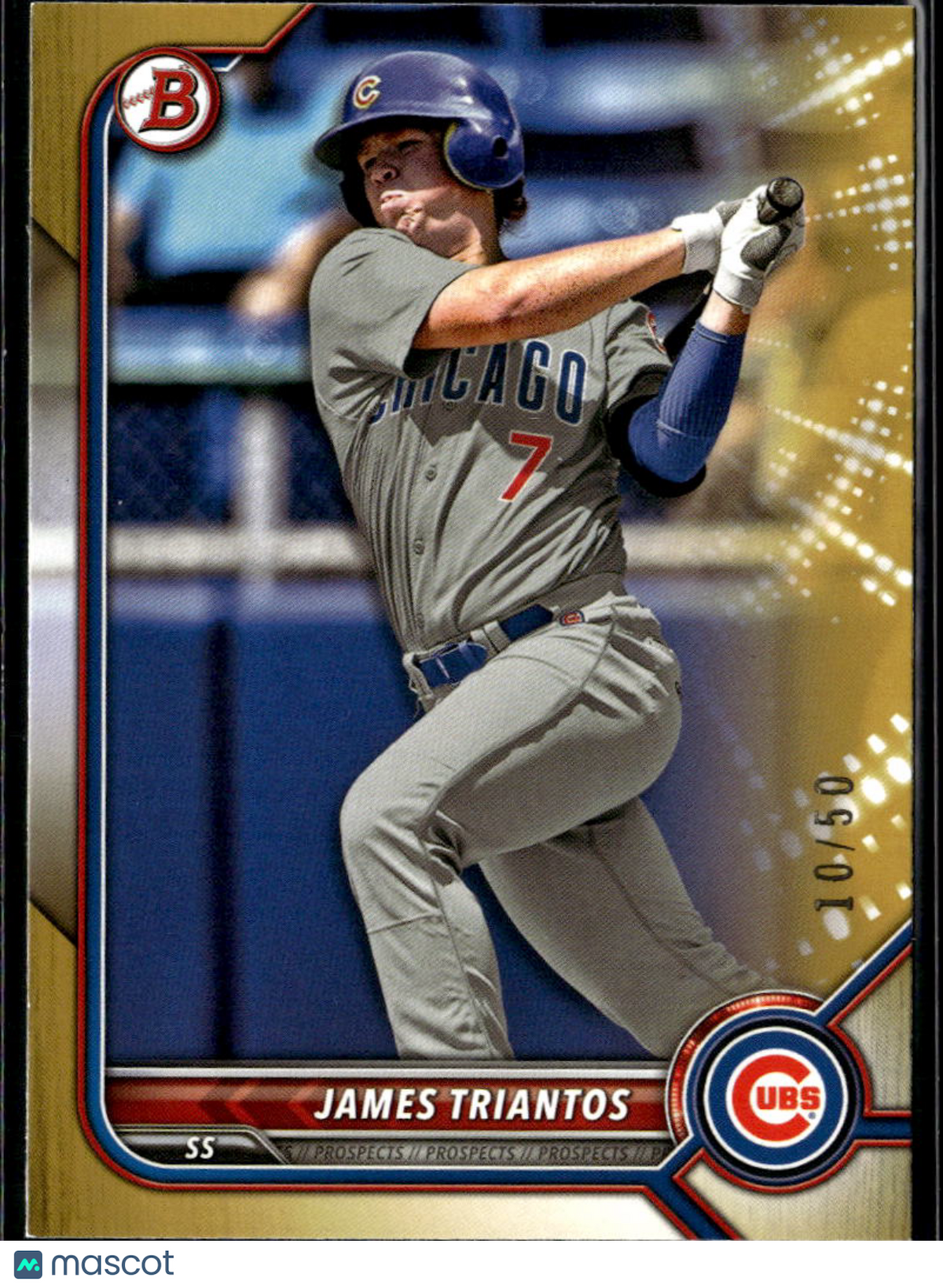 James Triantos 2022 Bowman Draft GOLD Paper 10/50 Chicago Cubs