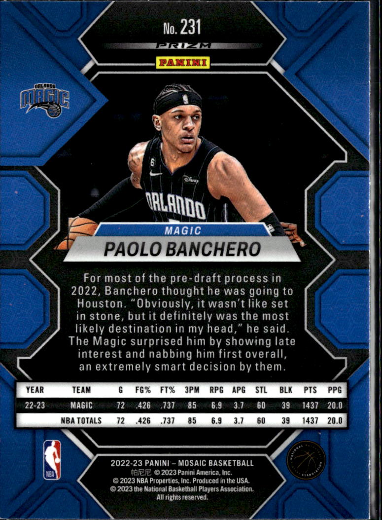 Paolo Banchero 2022-23 Mosaic Red Green Rookie RC Orlando Magic