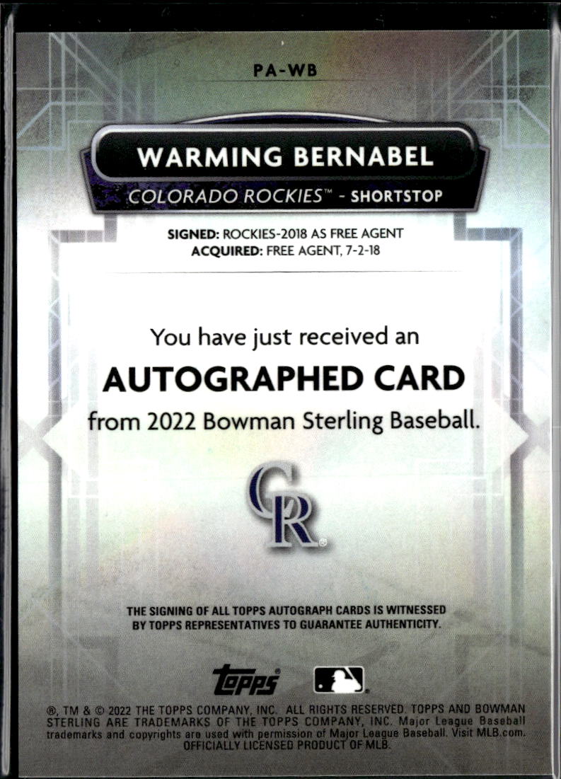Warming Bernabel 2022 Bowman Sterling Auto Autograph GOLD 31/50 Colorado Rockies