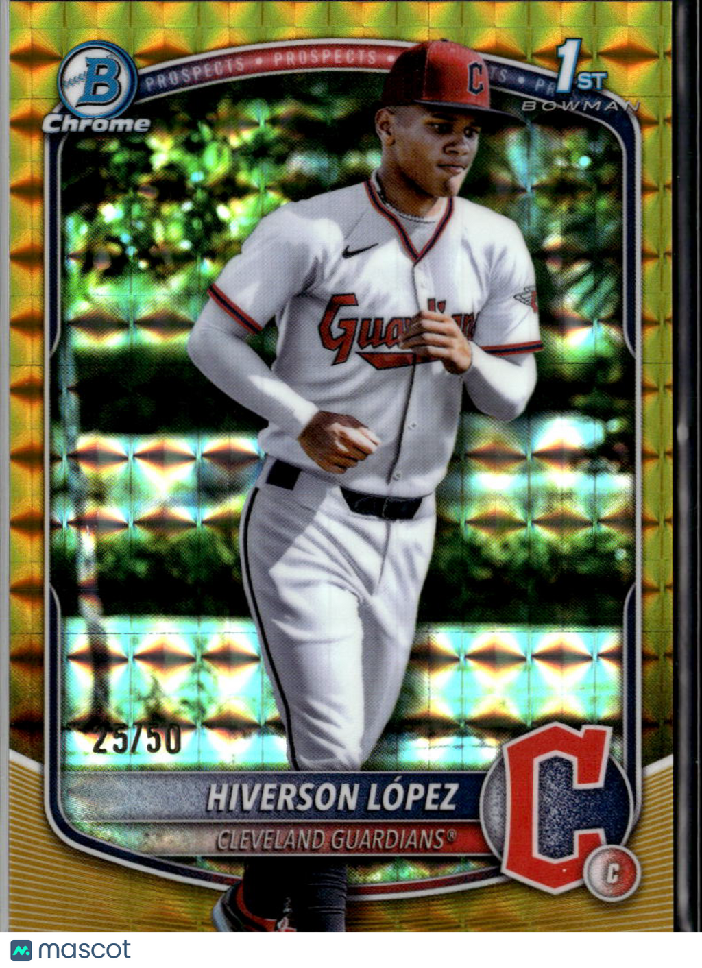 Hiverson Lopez 2025 Bowman Chrome 1st GOLD Refractor 25/50 Cleveland Guardians