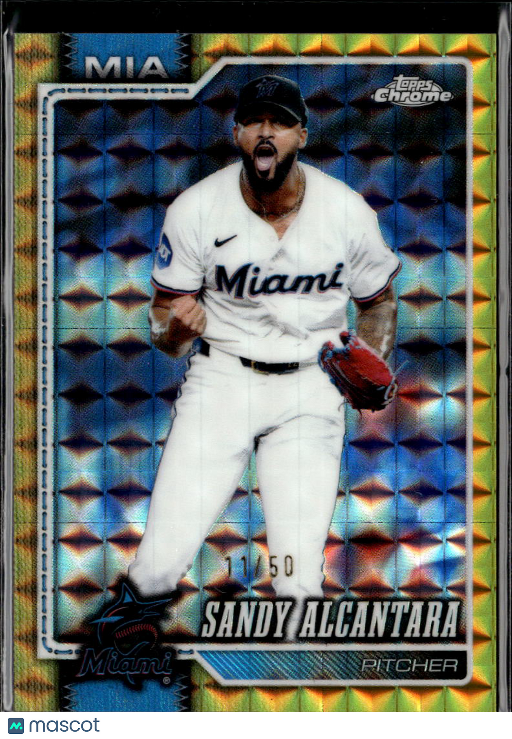 Sandy Alcantara 2026 Topps Chrome GOLD Geometric Refractor 11/50 Miami Marlins