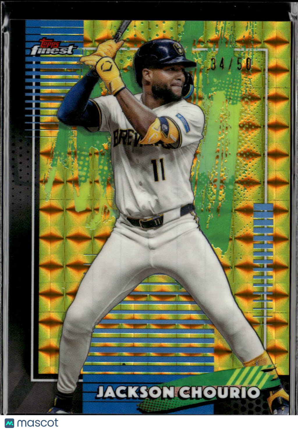 Jackson Chourio 2026 Topps Finest GOLD Refractor 34/50 Milwaukee Brewers