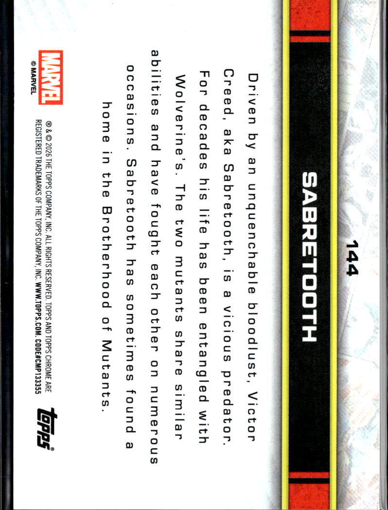 Sabertooth 2026 Topps Chrome Marvel Web Refractor 281/399 #144