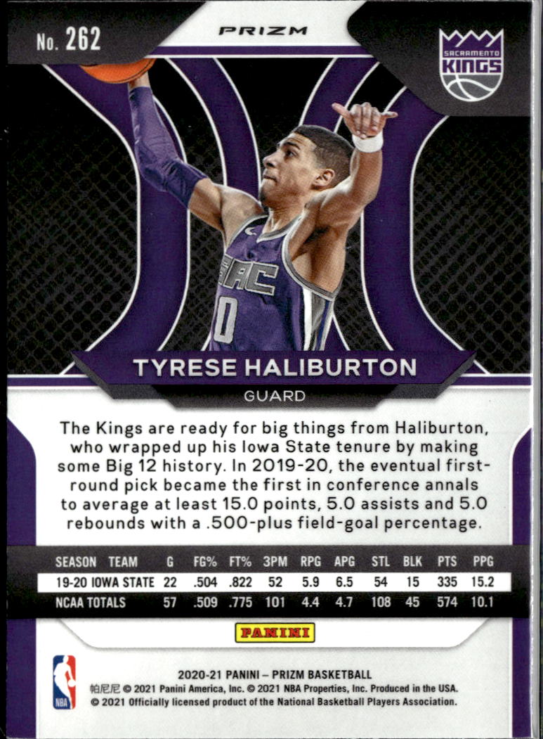 Tyrese Haliburton 2020-21 Prizm Red White Blue Prizm Rookie RC Sacramento Kings