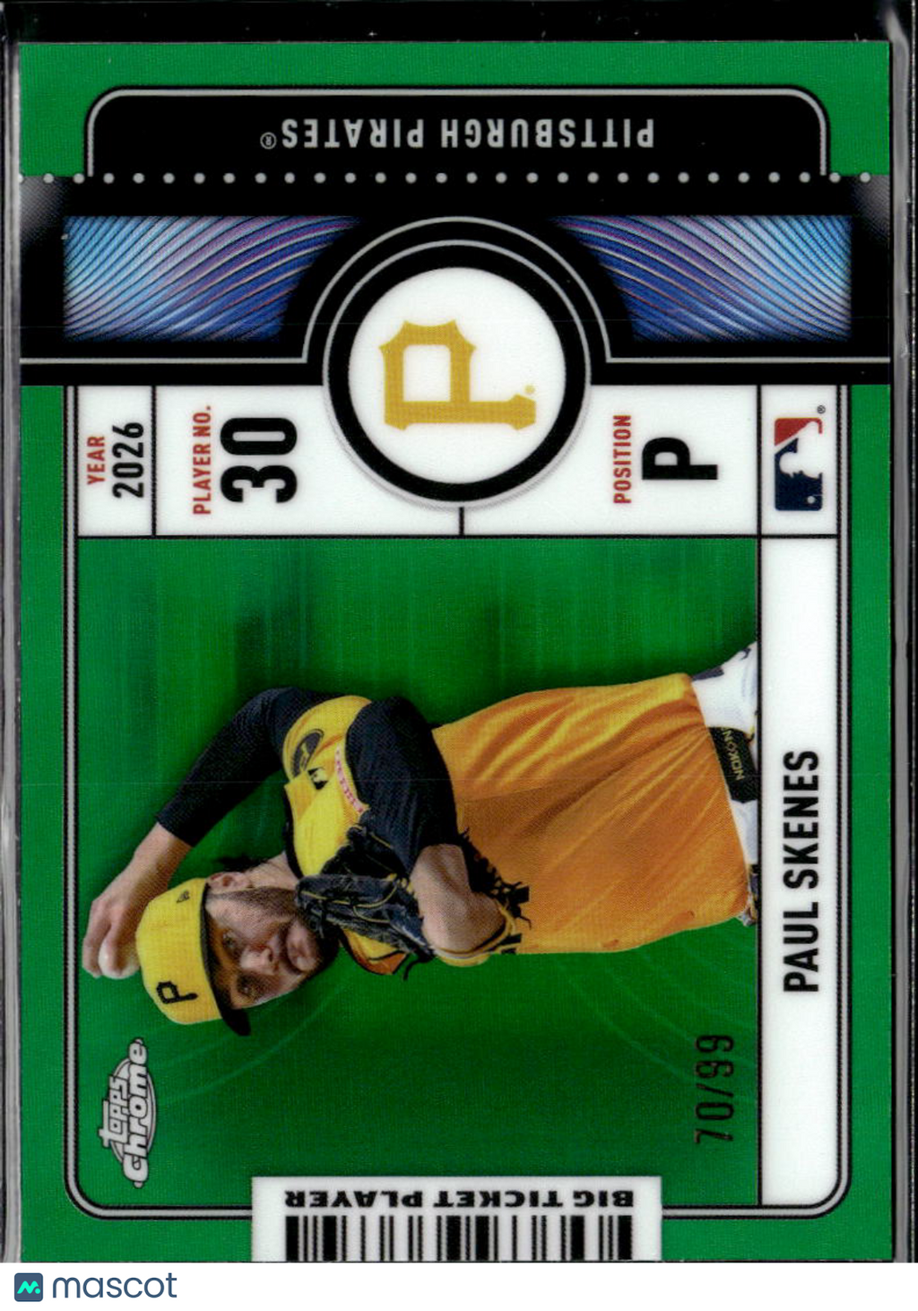 Paul Skenes 2026 Topps Chrome Big Ticket Green Refractor 70/99 Pirates
