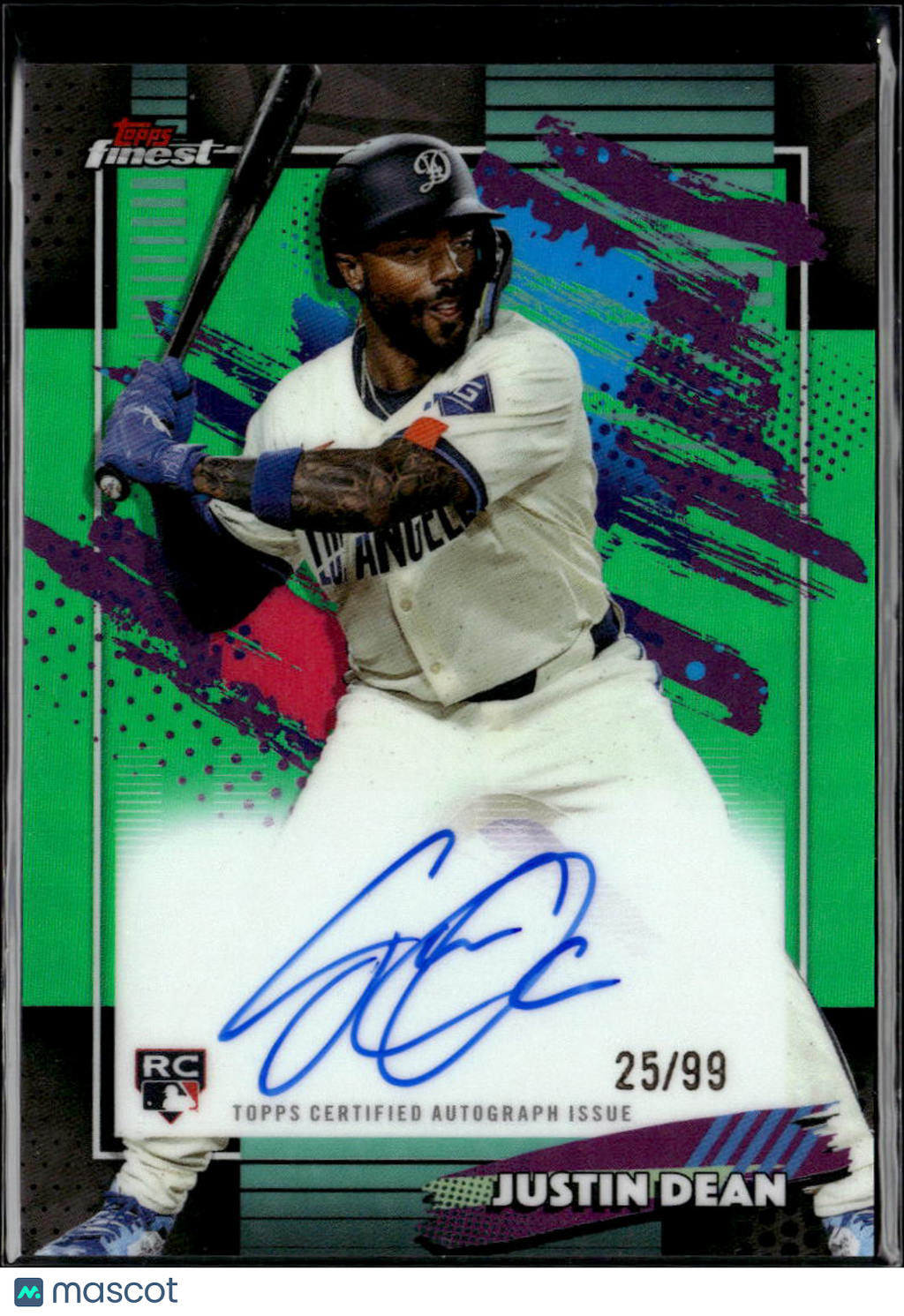 Justin Dean 2026 Topps Finest RC Auto Autograph Green 25/99 Los Angeles Dodgers