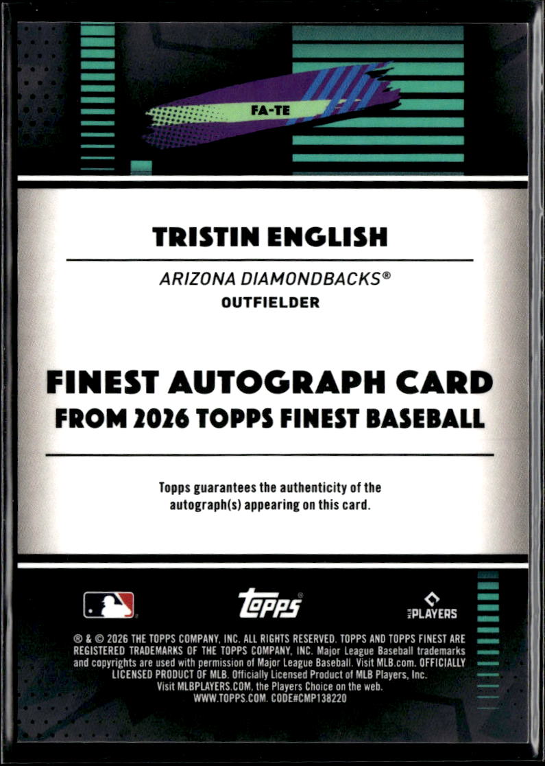 Tristin English 2026 Topps Finest GOLD Auto Autograph RC 42/50 Diamondbacks