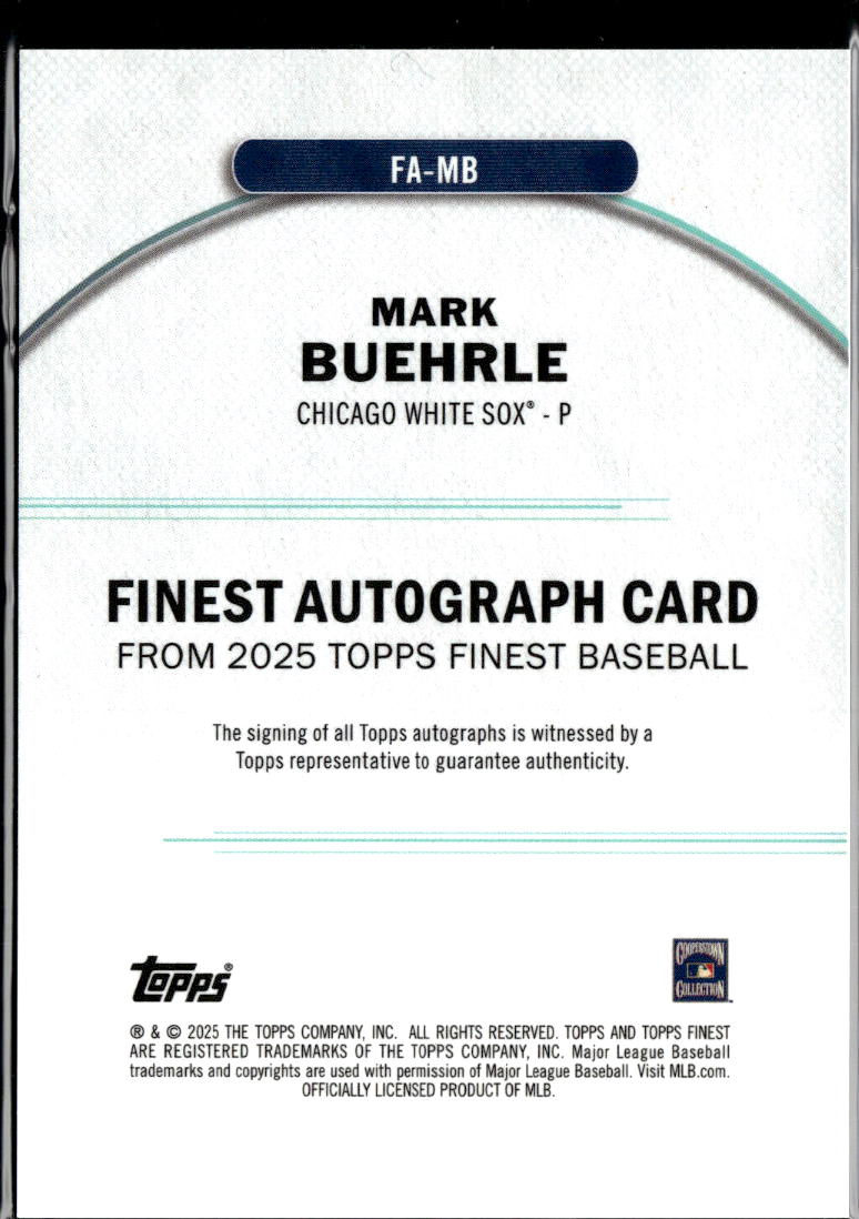 Mark Buehrle 2025 Topps Finest Orange Auto Autograph RC 13/25 White Sox