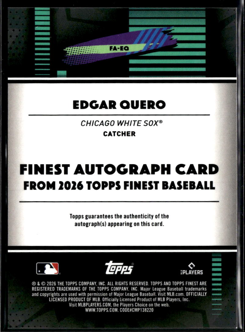 Edgar Quero 2026 Topps Finest GOLD Auto Autograph 37/50 Chicago White Sox