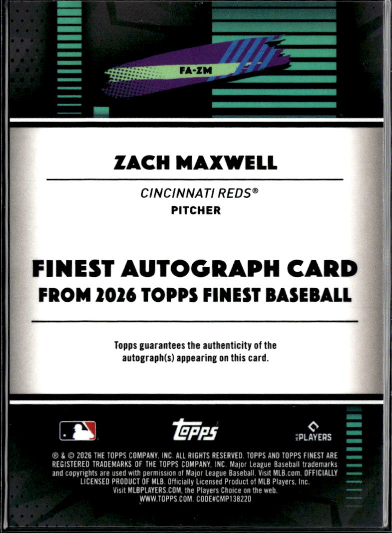 Zach Maxwell 2026 Topps Finest Auto Autograph GOLD RC 41/50 Cincinnati Reds
