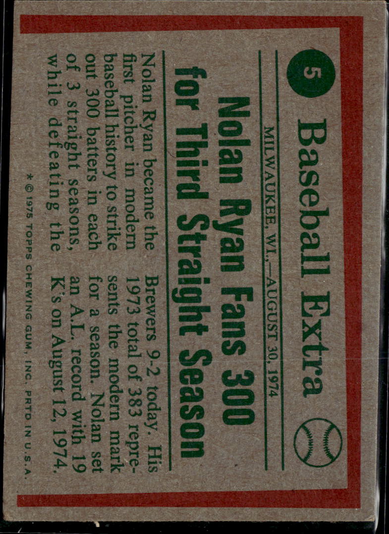 Nolan Ryan 1975 Topps Card #5 California Angels