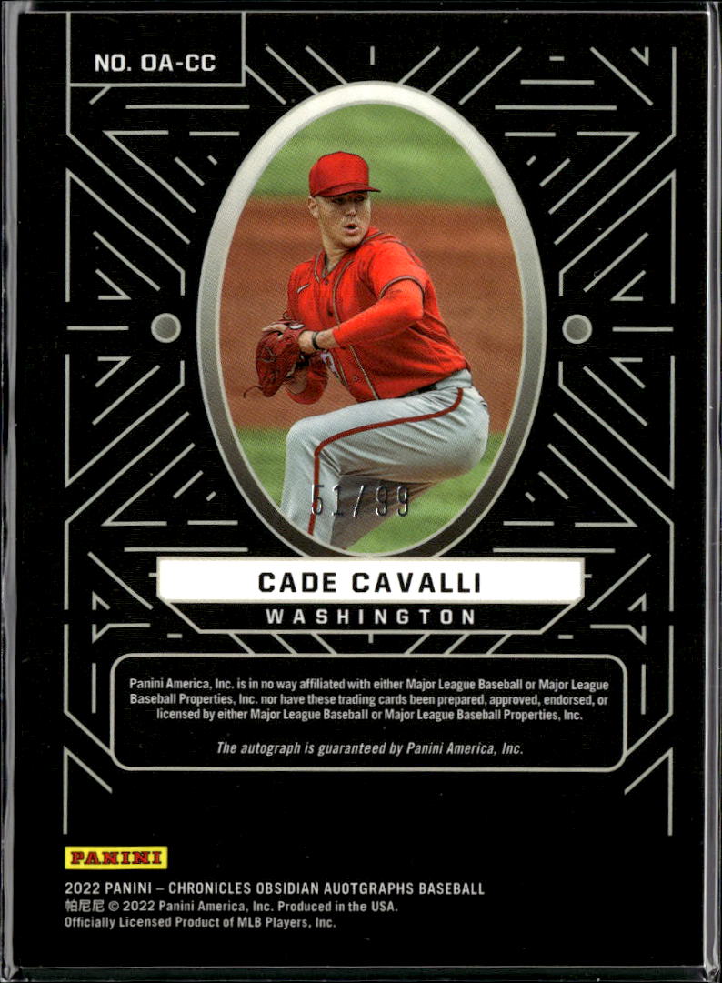 Cade Cavalli 2022 Chronicles Obsidian Auto Autograph 51/99 Sooners Nationals