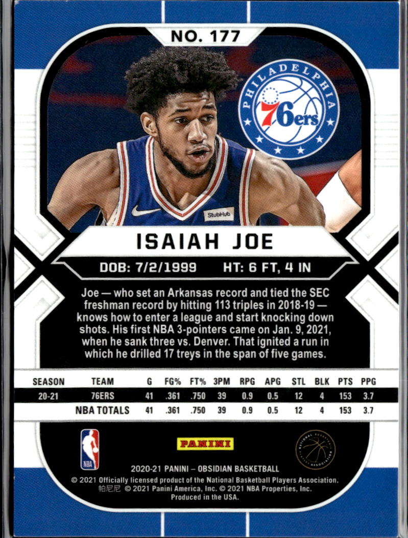 Isaiah Joe 2020-21 Obsidian Red Flood SSP Rookie RC Philadelphia 76ers