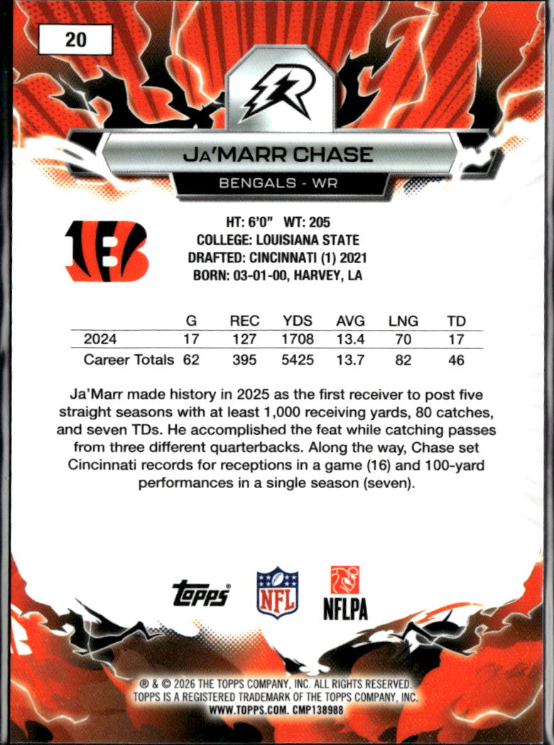 Ja'Marr Chase 2026 Topps Rip Green SSP SHORTPRINT 11/15 Cincinnati Bengals