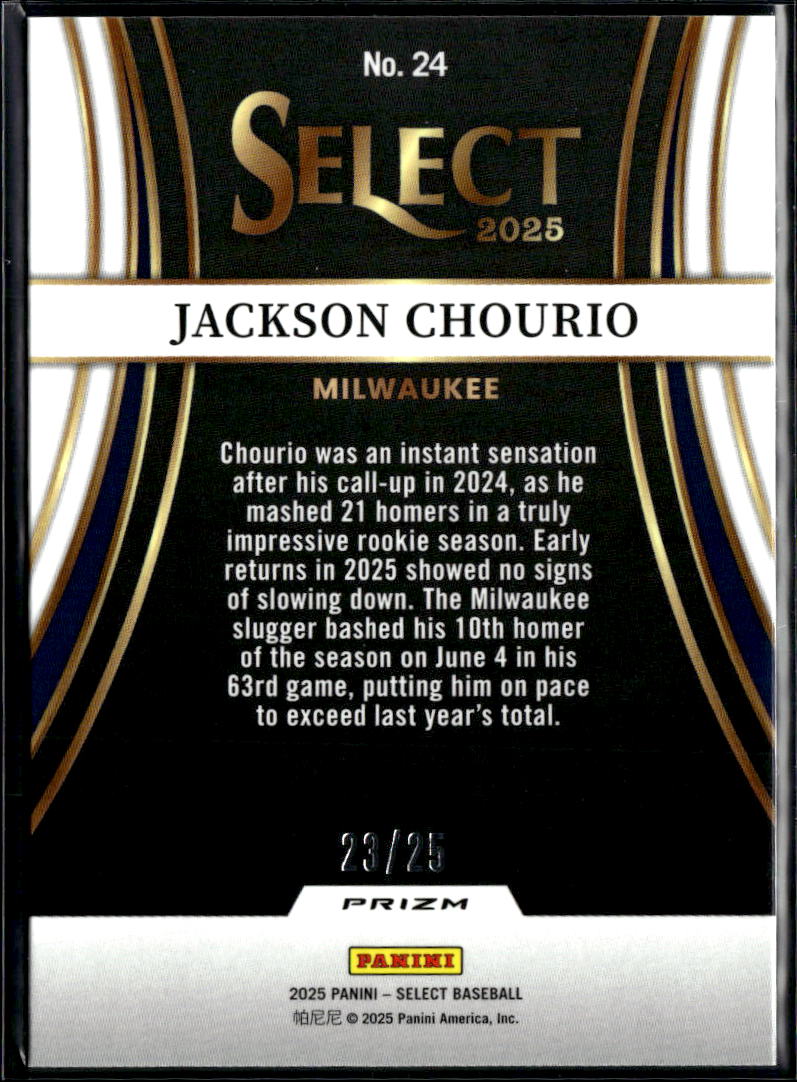 Jackson Chourio 2025 Select Turbocharged Tie-Dye Prizm 23/25 Milwaukee Brewers