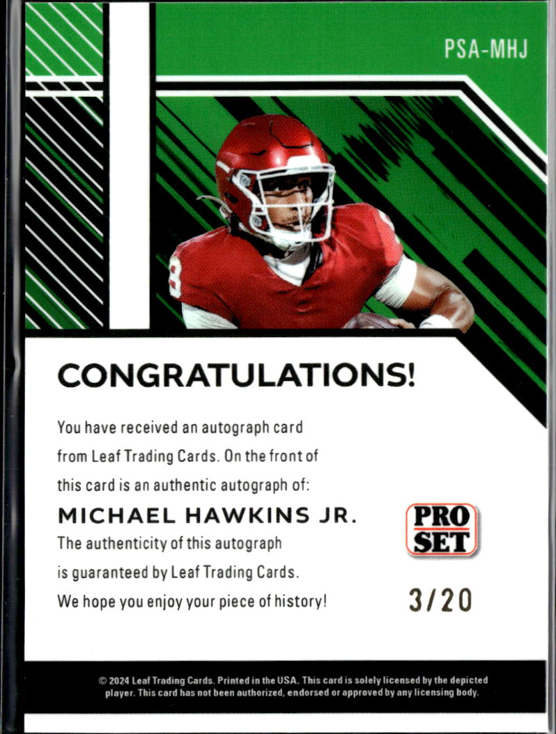 Michael Hawkins Jr. 2024 Leaf Pro Set Auto Autograph RC 3/20 Oklahoma Sooners