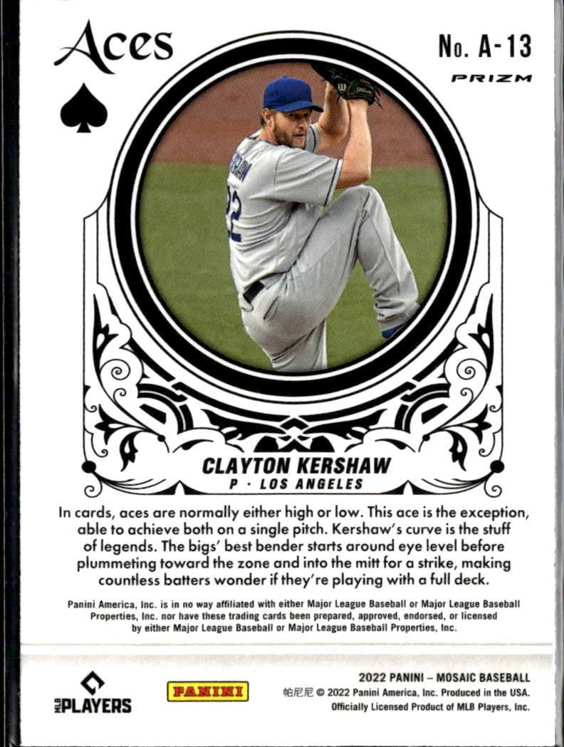Clayton Kershaw 2022 Mosaic Aces Green Prizm Los Angeles Dodgers