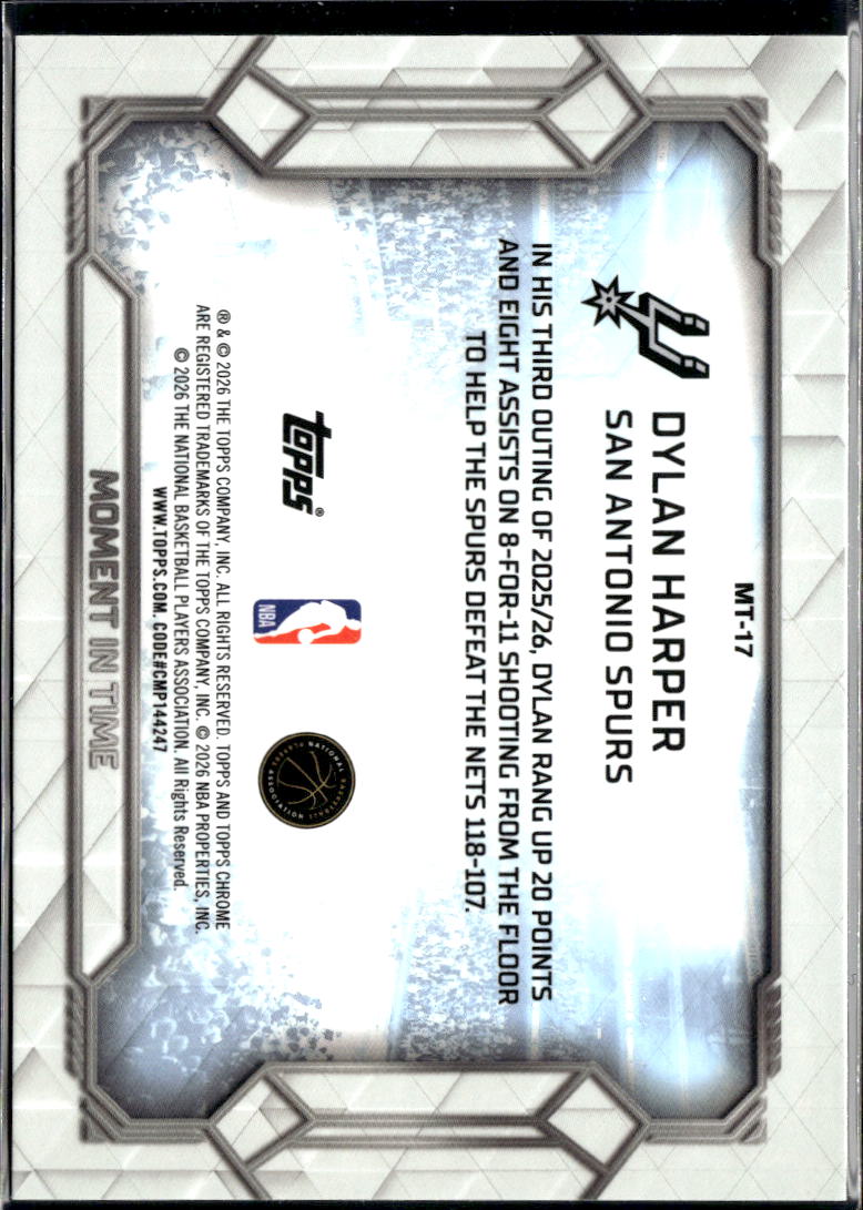 Dylan Harper 2026 Topps Chrome Moment In Time RC Green San Antonio Spurs
