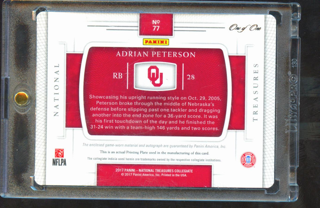Adrian Peterson 2017 National Treasures Autograph Printing Plate Patch 1/1 OU