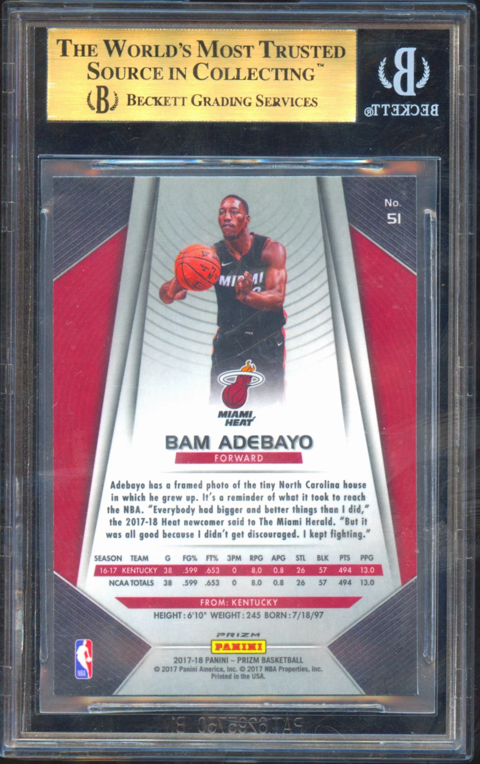 Bam Adebayo 2017-18 Prizm Red White & Blue Prizm Rookie RC Heat BGS 9.5