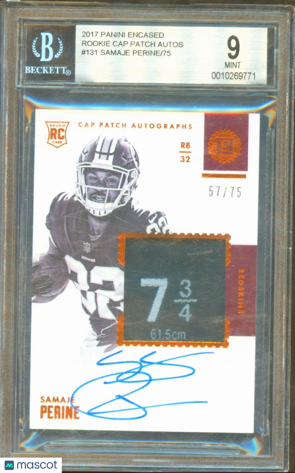Samaje Perine 2017 Encased Auto Autograph Laundry Tag Patch RC Sooners /75 BGS 9