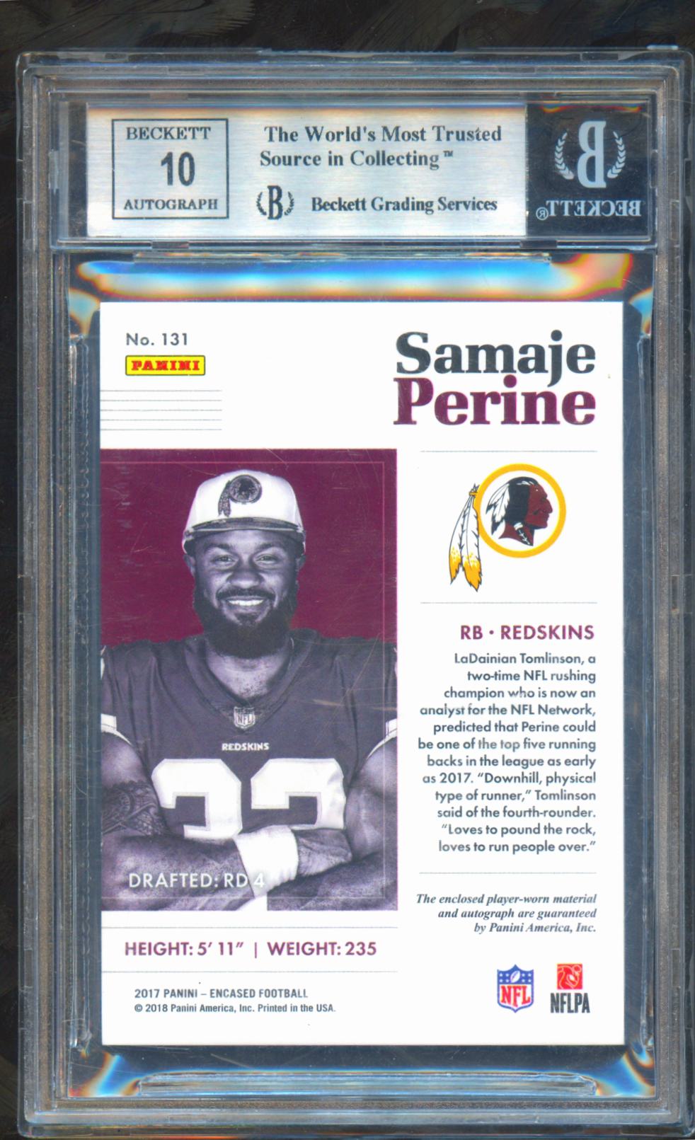 Samaje Perine 2017 Encased Auto Autograph Laundry Tag Patch RC Sooners /75 BGS 9