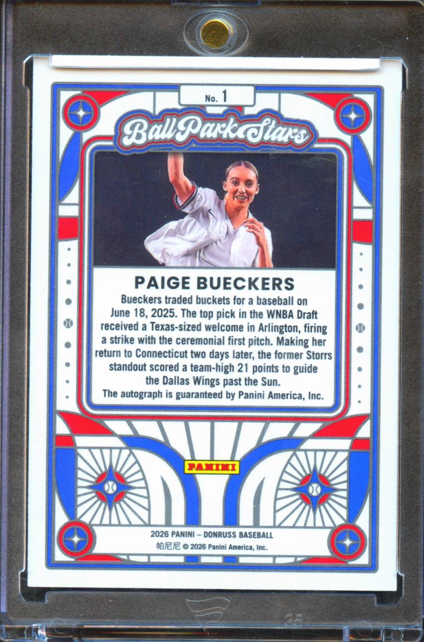 Paige Bueckers 2026 Donruss Baseball Ball Park Stars Auto Autograph Dallas Wings