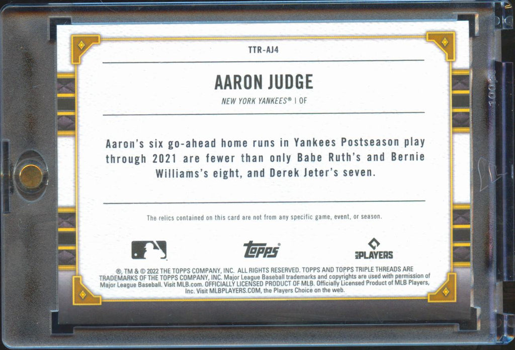 Aaron Judge 2022 Topps Triple Threads Game Worn Jersey Patch 25/27 NY Yankees
