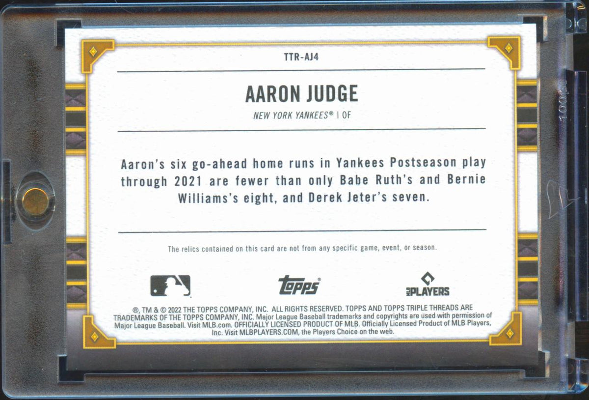 Aaron Judge 2022 Topps Triple Threads Game Worn Jersey Patch 25/27 NY Yankees