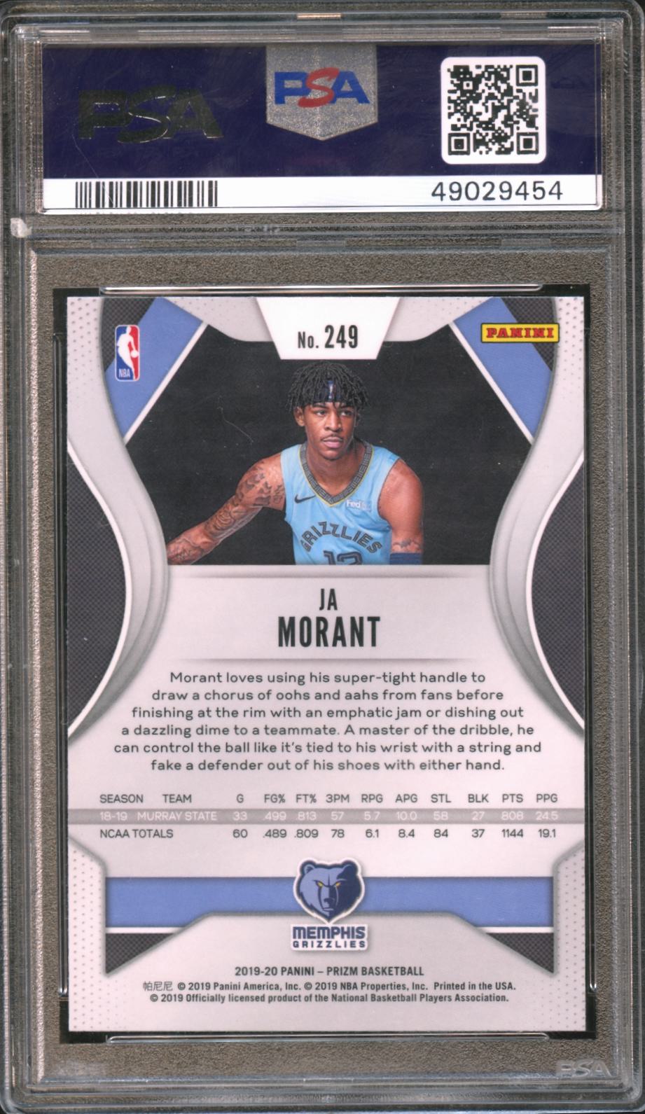 Ja Morant 2019-20 Panini Prizm Rookie RC Memphis Grizzlies #249 PSA 10