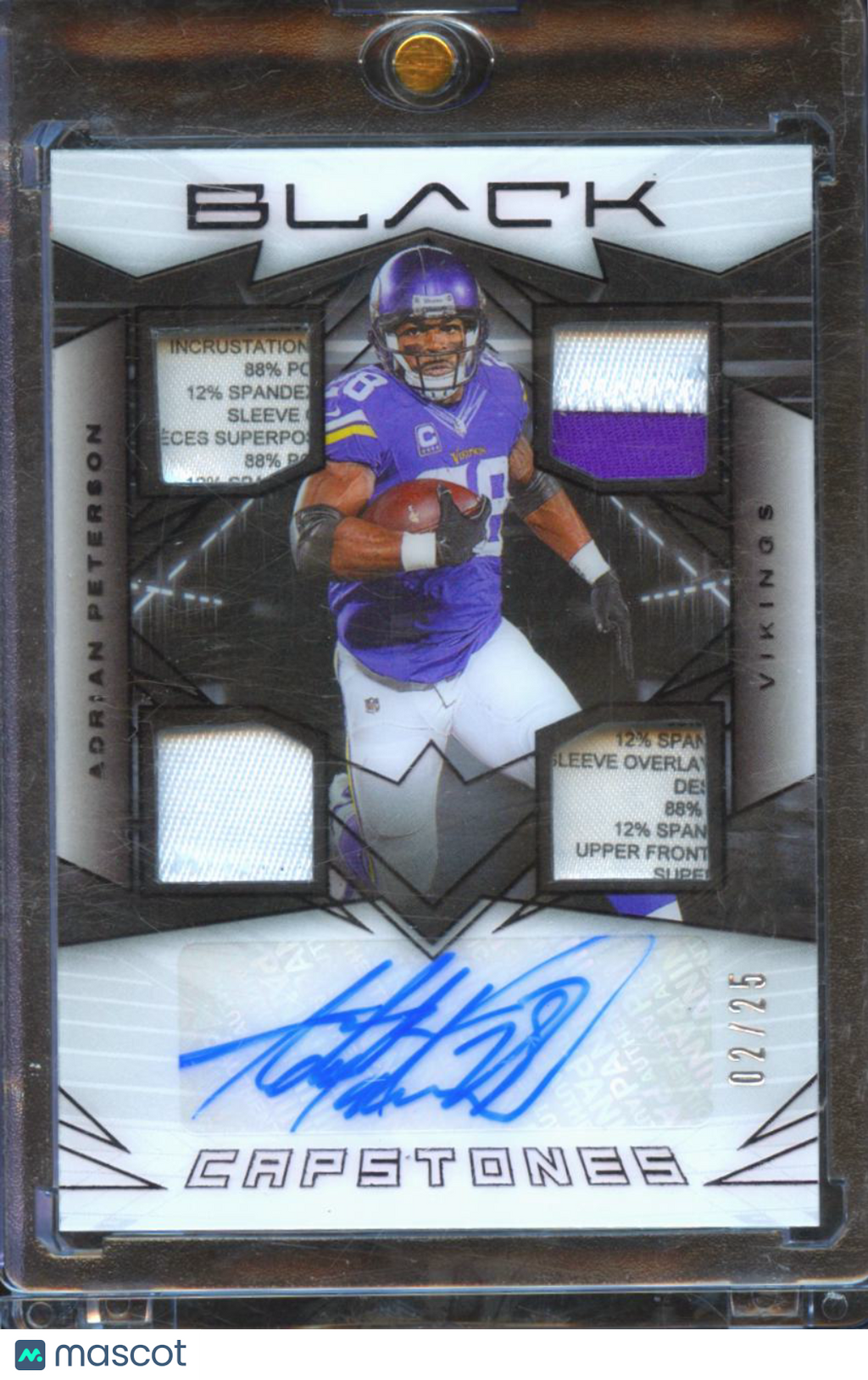 Adrian Peterson 2024 Black Capstones Auto Autograph Patch 2/25 Minnesota Vikings