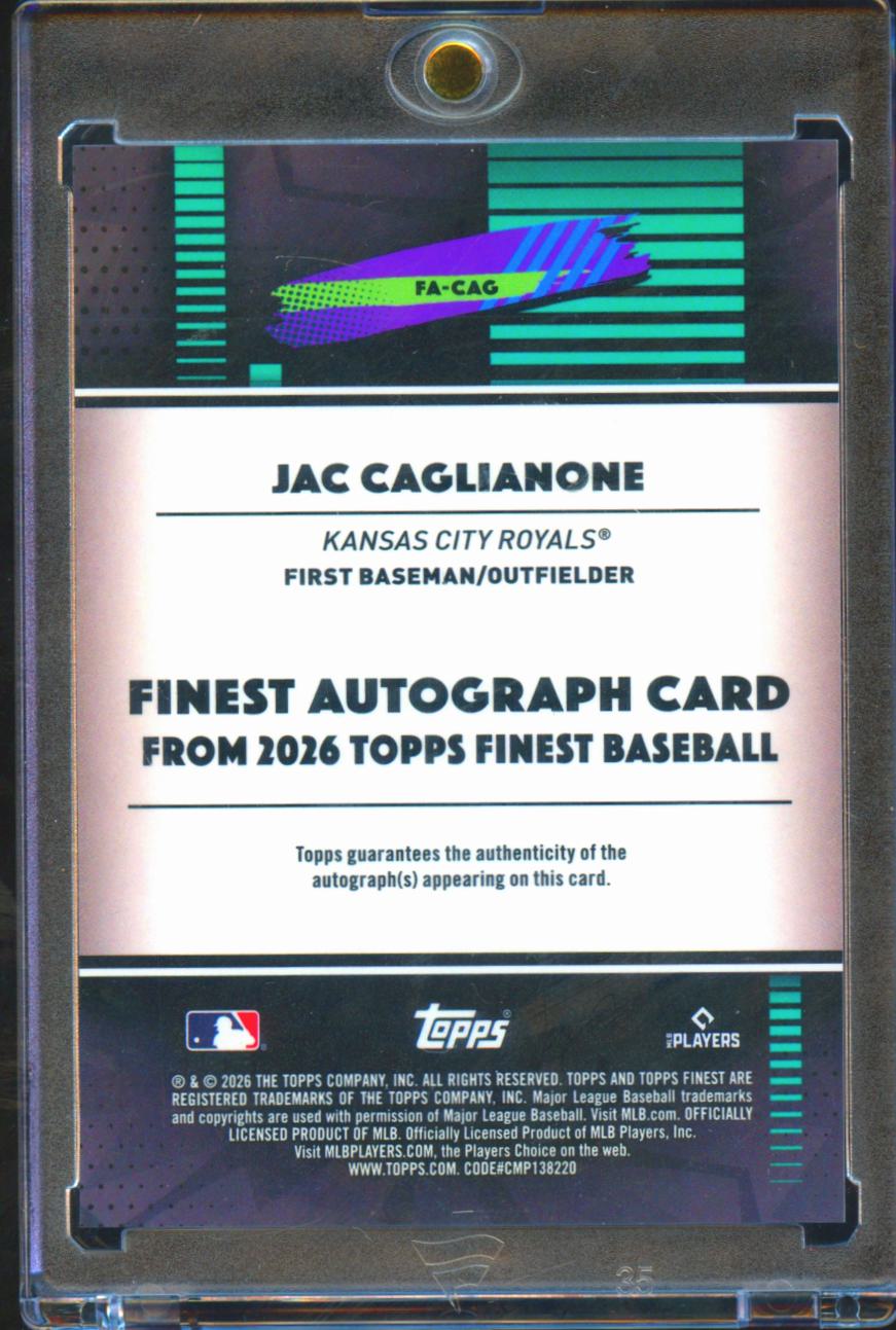 Jac Caglianone 2026 Topps Finest Blue Auto Autograph RC 37/150 KC Royals