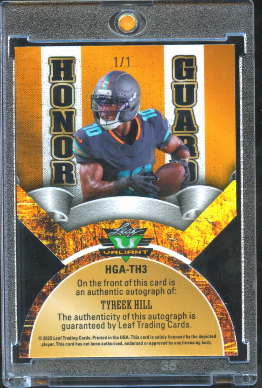 Tyreek Hill 2025 Leaf Valiant GOLD Vinyl Auto Autograph 1/1 Miami Dolphins
